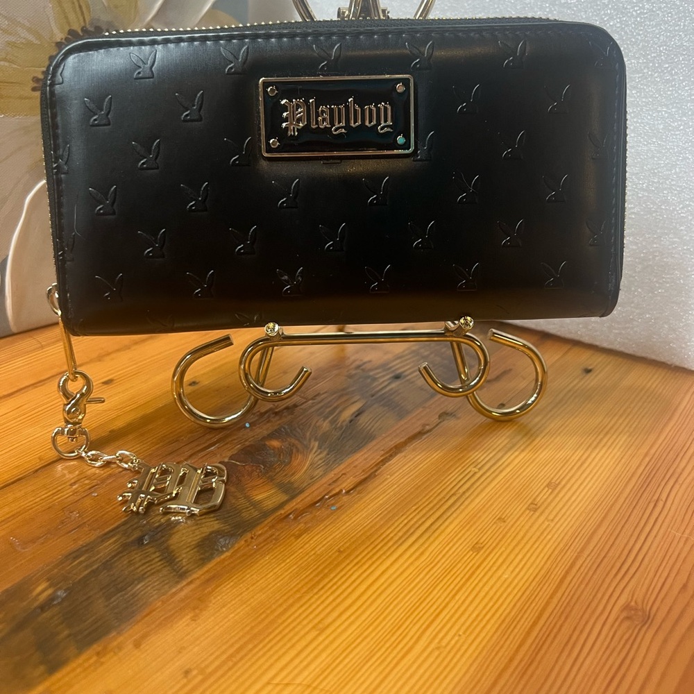 Playboy Black Embossed Wallet with Gold Details